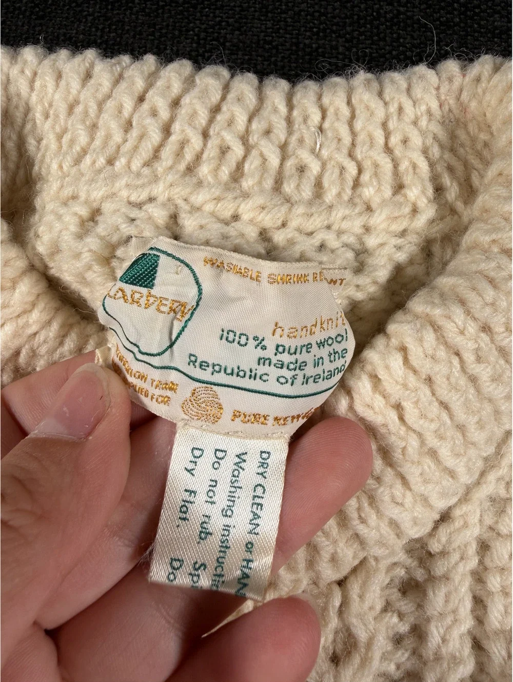 Aran Crafts Handknit 100% Pure Wool Irish Sweater Cream Cable Knit - Picture 5 of 7
